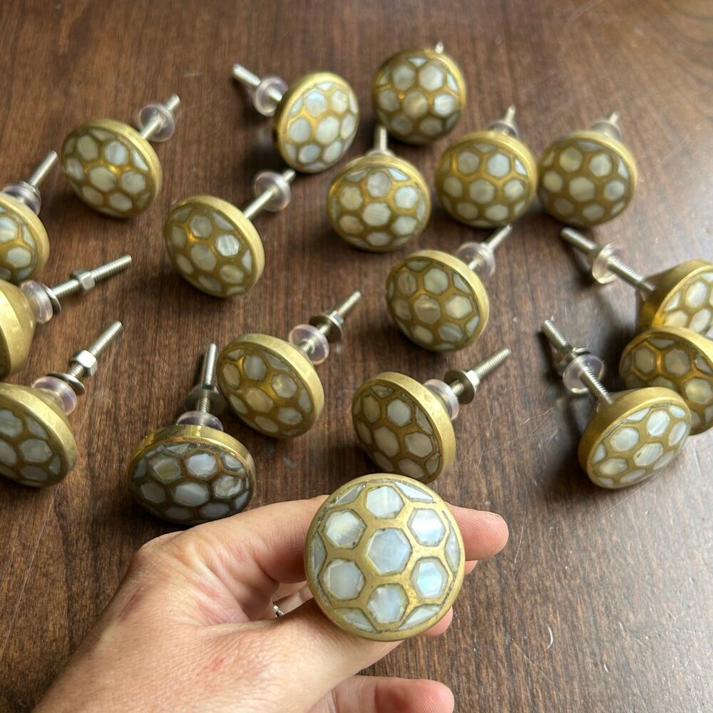 4 Brass honeycomb cabinet knob with a mother of pearl inlay